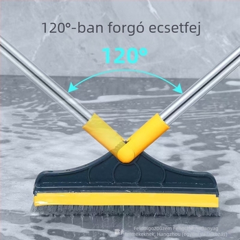 Fürdőszobai padlótisztító kefe háromszög alakú fejjel, hosszú nyéllel, merev sörtékkel, forgatható fej, 270 g