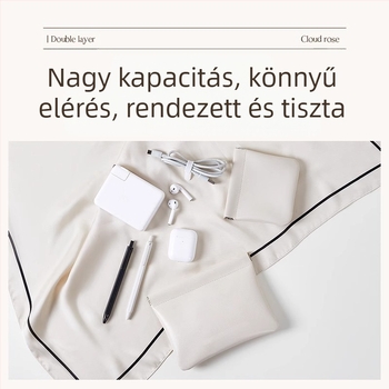 Adatkábel tároló táska automata zárással, PU külső és flanel belső, vízálló kábel szervező vezetékekhez, fülhallgatóhoz és töltőhöz