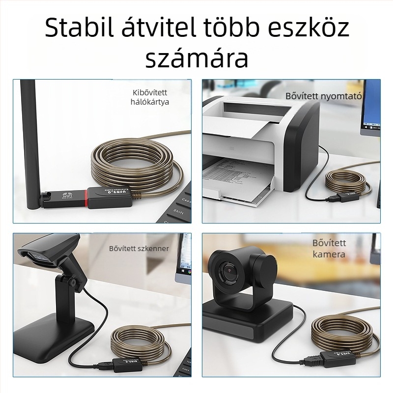 USB 2.0 hosszabbító kábel HS8836A, réz vezető, USB interfész, adapterkábel, 5–30 m