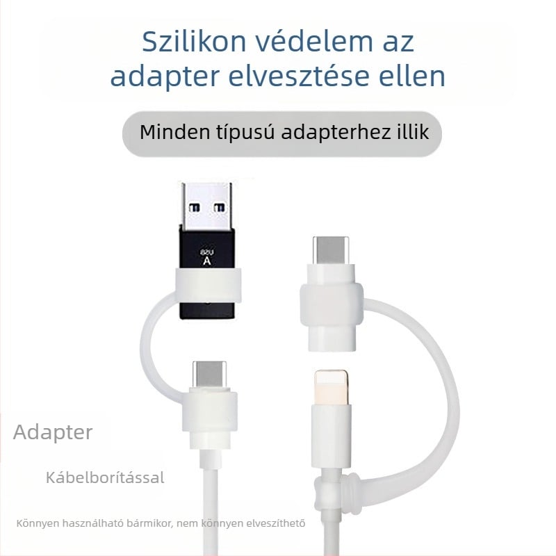 Silikonból készült anti-vesztés tok Type-C átalakítóhoz nyakpánttal, modell 08