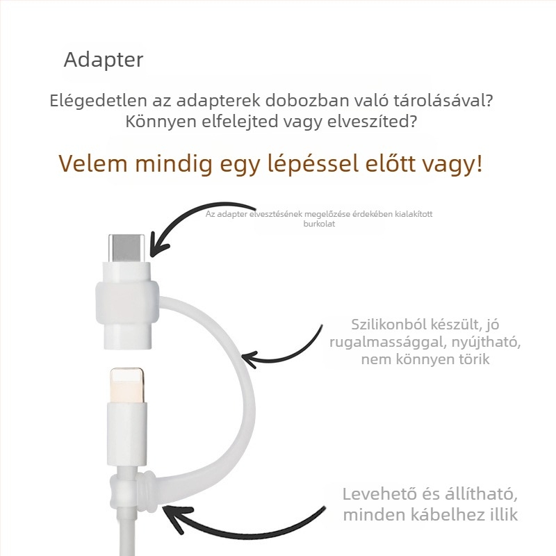 Silikonból készült anti-vesztés tok Type-C átalakítóhoz nyakpánttal, modell 08