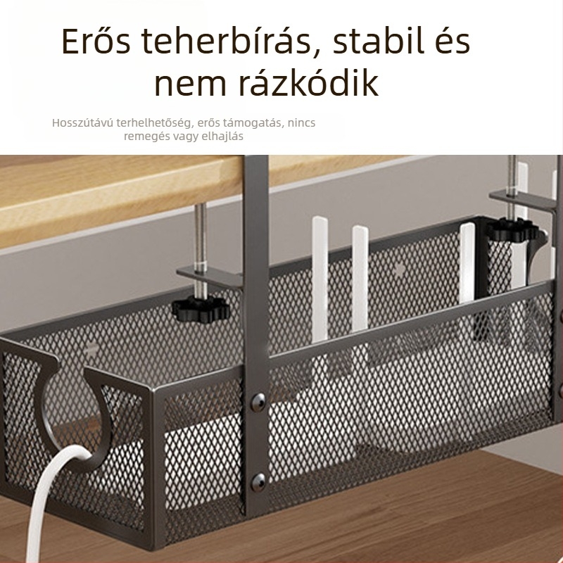 Szénacélból készült asztal alatti kábelkezelő állvány, többfunkciós tároló, egyrétegű kialakítás