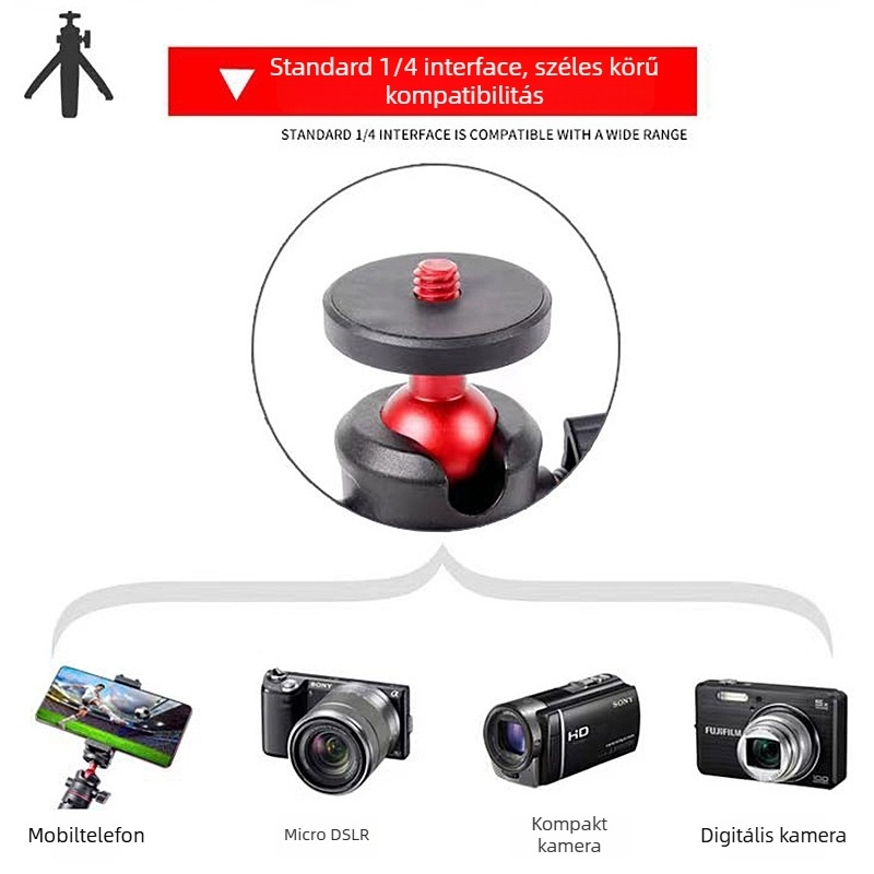 Weijiesi Wt008 teleszkópos asztali tripod, alumínium-nylon konstrukció, 3 rész, teherbírás max. 2 kg