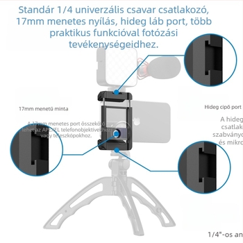 Külső mobiltelefon-objektív univerzális 17 mm interfésszel, csúszásmentes párnázott klipek, alumíniumötvözet test, állvánnyal kompatibilis