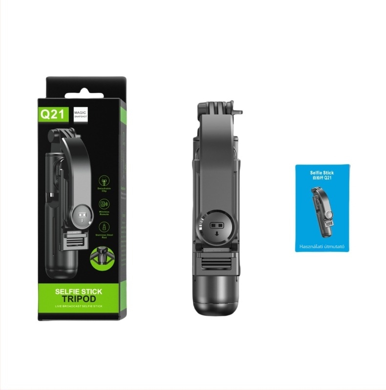 Mini Bluetoothos selfie stick távirányítóval, rozsdamentes acélból, hordozható kézben tartható, telefonklip és beépített világítás
