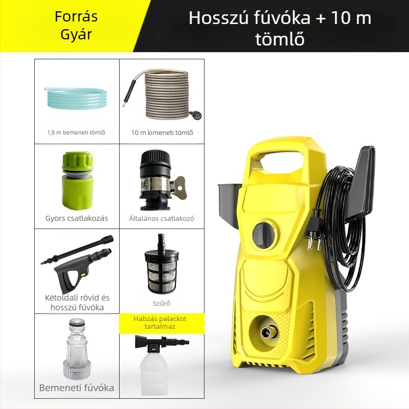 Otthoni magasnyomású autómosó, 3000W, 220V, 100 Bar, 6 L/min, 7–20 m tömlő