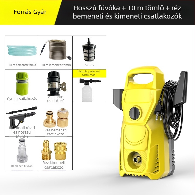 Otthoni magasnyomású autómosó, 3000W, 220V, 100 Bar, 6 L/min, 7–20 m tömlő