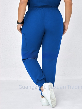 Női casual nadrág zsebekkel és elasztikus derékkal, lazább szabású, poliészter-spandex keverék, japán-koreai stílus, 2025 tavasz.