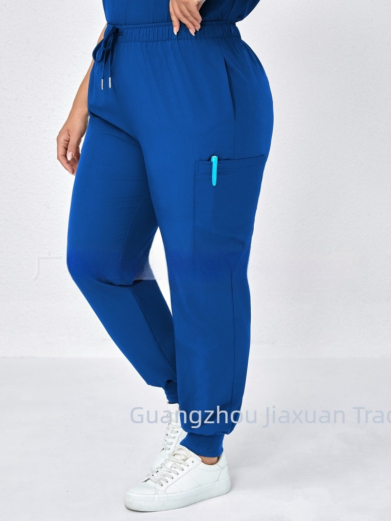 Női casual nadrág zsebekkel és elasztikus derékkal, lazább szabású, poliészter-spandex keverék, japán-koreai stílus, 2025 tavasz.