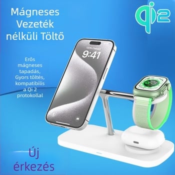 Qi2 mágneses 15W vezeték nélküli töltőállvány – 3 az 1-ben, QC3.0 gyors töltés, mágneses igazítás, 1.67A kimenet