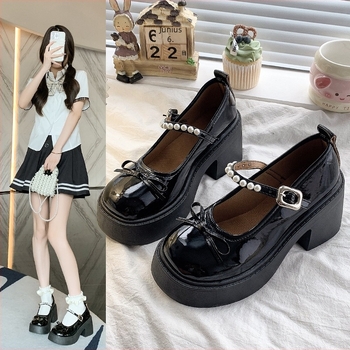 Női Mary Jane Lolita cipő, vastag sarkú, kerek orrú, PU felsőrész, gumi talp, középmagas sarka 3-5 cm