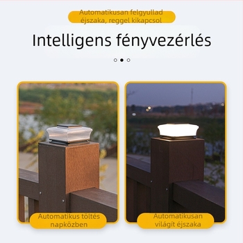 Napelemes LED oszloplámpa - kültéri vízálló, négyzet alakú átlátszó oszlop, 5W, 1.2V, 6–12 órás világítás