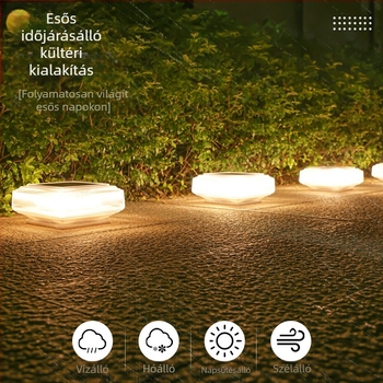 Napelemes LED oszloplámpa - kültéri vízálló, négyzet alakú átlátszó oszlop, 5W, 1.2V, 6–12 órás világítás
