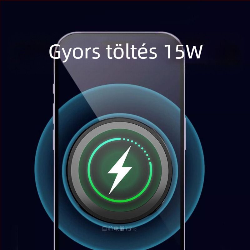 Autóba szóló mágneses vezeték nélküli töltő iPhone-hoz – 15W gyors töltés, QC3.0, 9V/2A, 12V/2A, telefon tartó