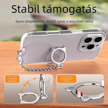 Macskafej mintás mobiltartó nyakpánt ötvözet anyagból, fémsatakkal zárócsattal, levehető pánttal, tartós