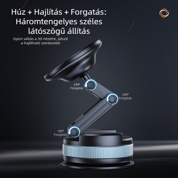 Autótelefon-tartó szívófejes rögzítéssel, mágneses vákuum kialakítással, összecsukható, az első szélvédőhöz