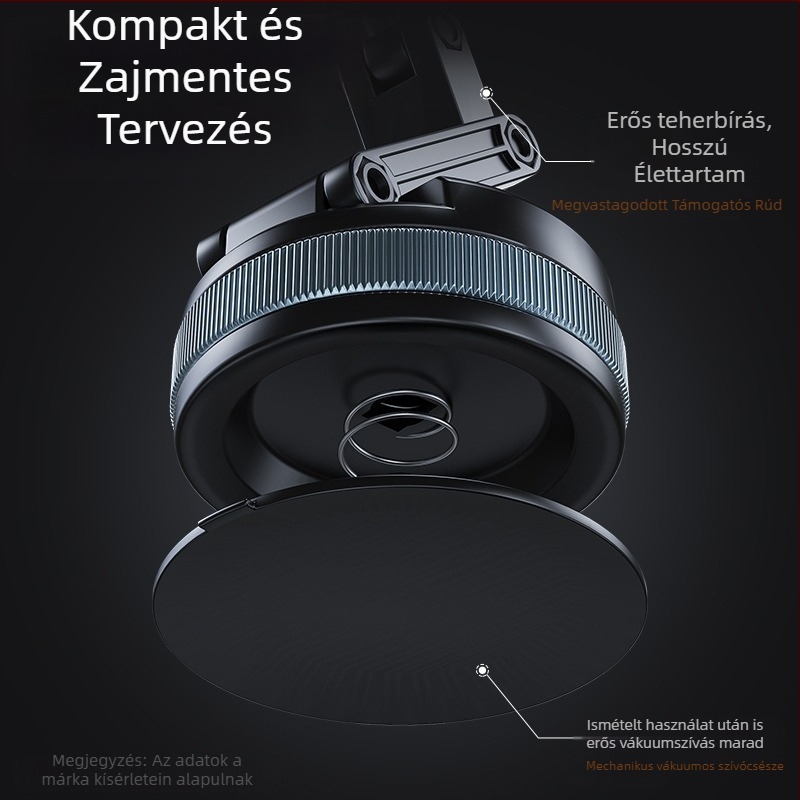 Autótelefon-tartó szívófejes rögzítéssel, mágneses vákuum kialakítással, összecsukható, az első szélvédőhöz