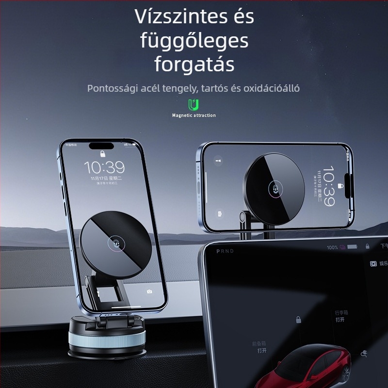 Autótelefon-tartó szívófejes rögzítéssel, mágneses vákuum kialakítással, összecsukható, az első szélvédőhöz