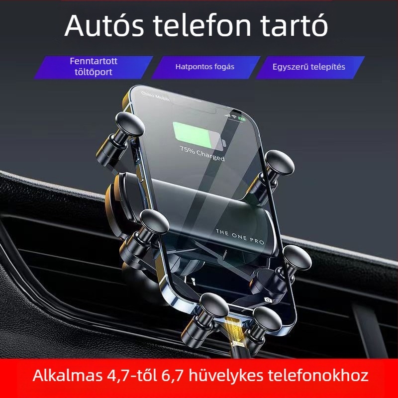 Autótelefon-tartó a szellőzőrendszerbe, hatszögletű gravitációs visszahúzható mechanizmussal
