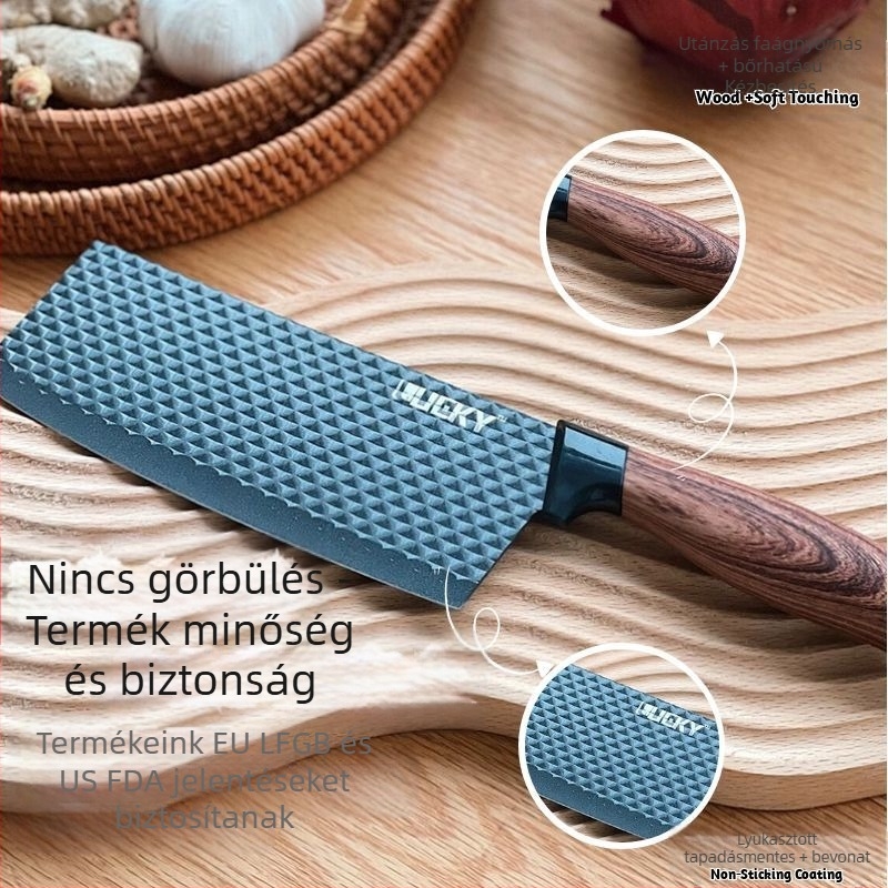 6-darabos konyhai késkészlet, 3CR14 acél penge, gyémántmintás penge, dupla nemtapadós bevonat, ABS nyél fa textúrájú (tartalmaz konyhai kést és ollót)