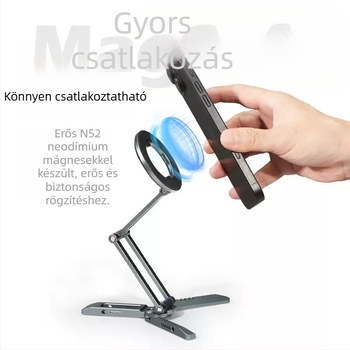 Truifoto Asztali telefon-tartó mágneses fogással, összecsukható és forgatható, alumíniumötvözetből