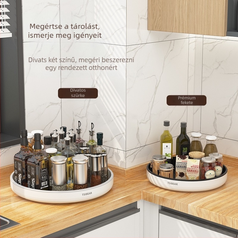 Forgó konyhai fűszereszervező, PP anyag, kör alakú, asztali elrendezés, egy szintű