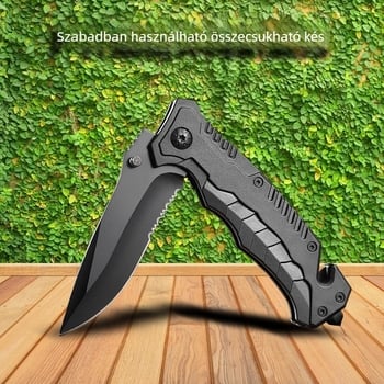 Összecsukható kempingkés üveg‑törő farokkal és kötélszakító vágó funkcióval – 40CR13, penge hossz 8,3 cm, Yunxiang