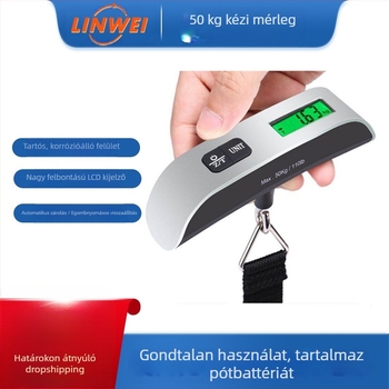 T-típusú hordozható elektronikus poggyászmérleg, 50 kg/10 g, modell OCS-13, CR2032-es energiaforrású