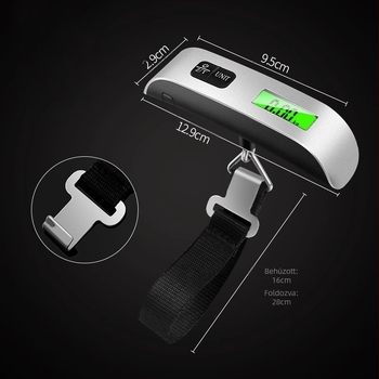 T-típusú hordozható elektronikus poggyászmérleg, 50 kg/10 g, modell OCS-13, CR2032-es energiaforrású