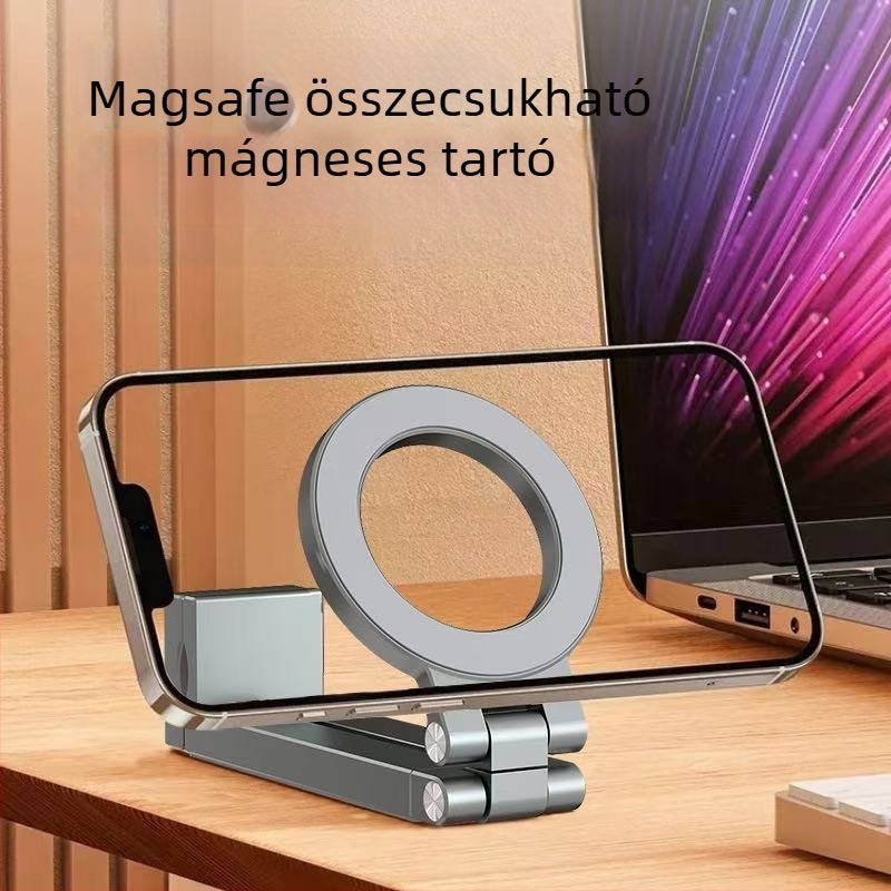 Asztali telefon-tartó - alumíniumötvözet, mágneses összecsukható, állítható, hordozható