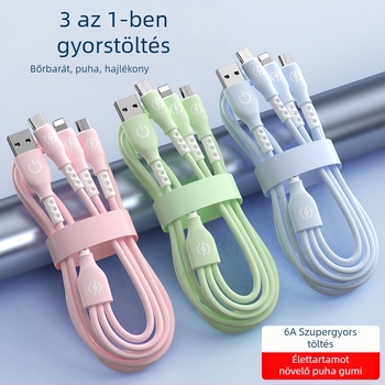 Huawei Type-C kompatibilis gyors töltésű adatkábel, 1-az-3-as elágazó, Lightning, Micro USB és Type-C csatlakozók; hossz: 1,2 m; anyag: TPE.