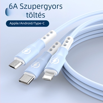 Huawei Type-C kompatibilis gyors töltésű adatkábel, 1-az-3-as elágazó, Lightning, Micro USB és Type-C csatlakozók; hossz: 1,2 m; anyag: TPE.
