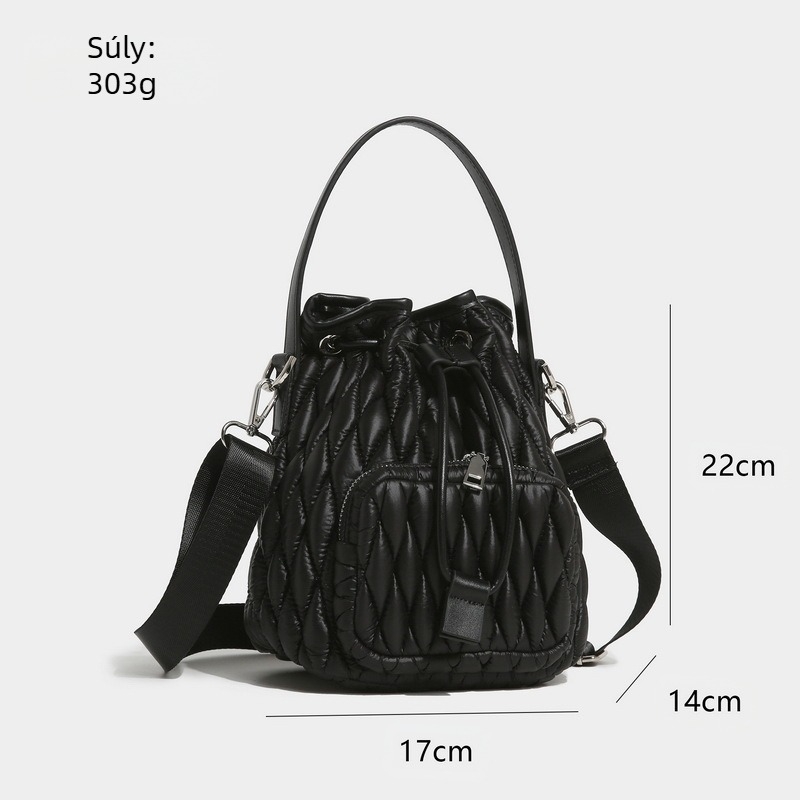 Poliészterből készült vödrös táska cipzáros zsebbel és telefon zsebbel, 2024 ősz, belső patch zseb