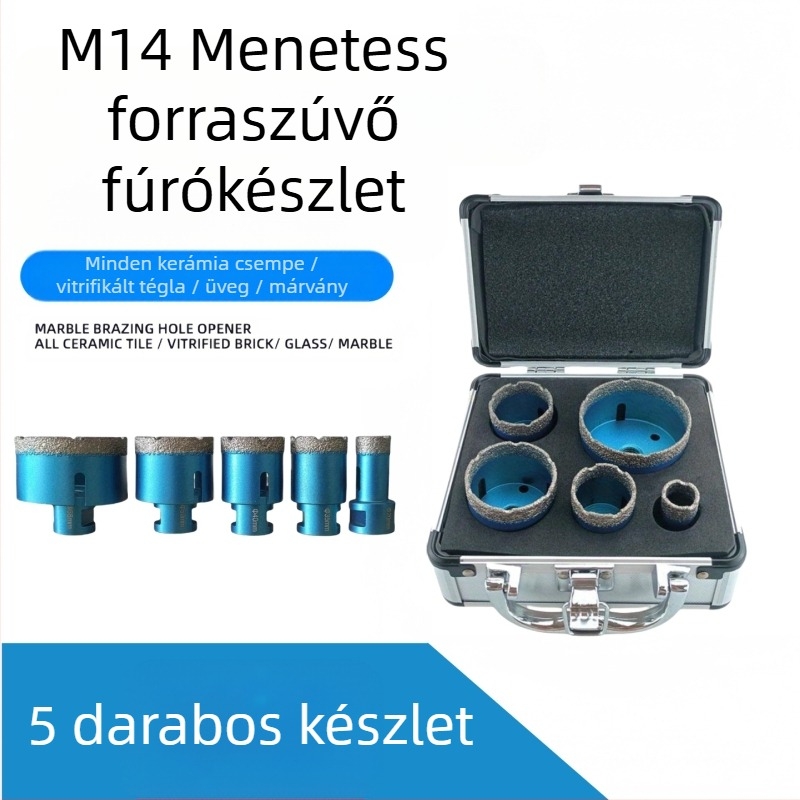 5 darabos készlet száraz fúráshoz, M14 menetű lyukfúróhoz – porcelán felületekhez, gránithez, márványhoz és vitrifikált téglához