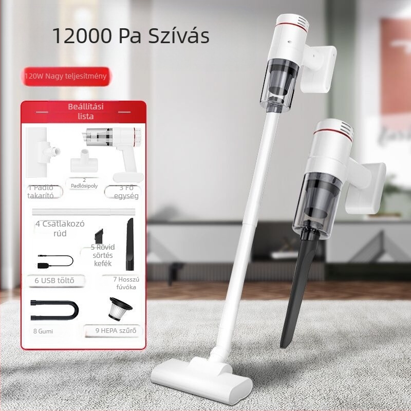 Hordozható autó porszívó: 10000 Pa szívóerő, 120 W teljesítmény, újratölthető, vezeték nélküli