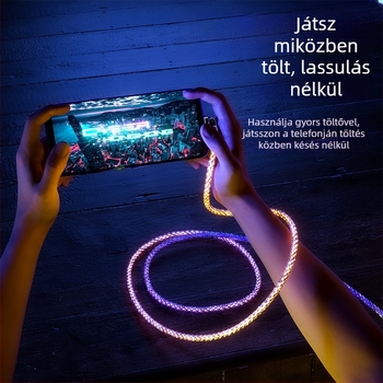 3 az 1-ben gyorstöltő adatkábel Lightning/Micro USB/Type-C, ház cink ötvözetből, forgó 90°-os csatlakozó, LED gradiens világítás, 120W-ig