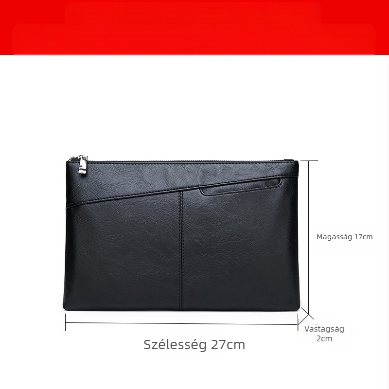 Férfi PU bőrű boríték formájú clutch cipzárral, lopás elleni védelemmel, puha felülettel, kompatibilis 10 hüvelykes tablettával