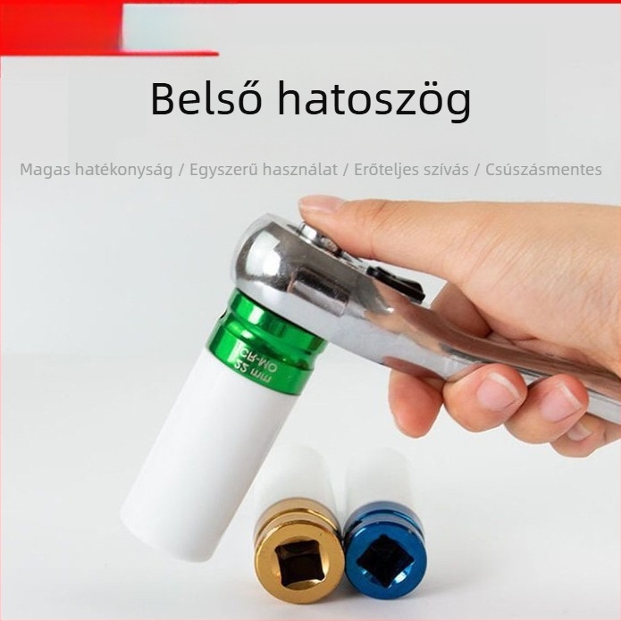 Diókulcs hüvely készlet, 3 db, króm-vanádium acél, fényes krómozás, metrikus szabvány