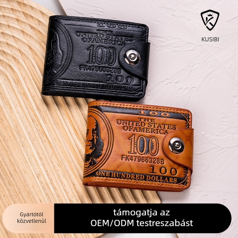 PU bőr rövid pénztárca dollár mintával, több kártyatartó, mágneszár