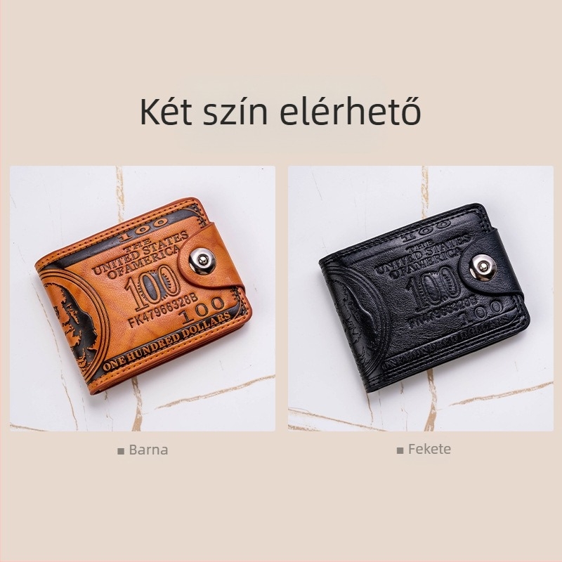 PU bőr rövid pénztárca dollár mintával, több kártyatartó, mágneszár