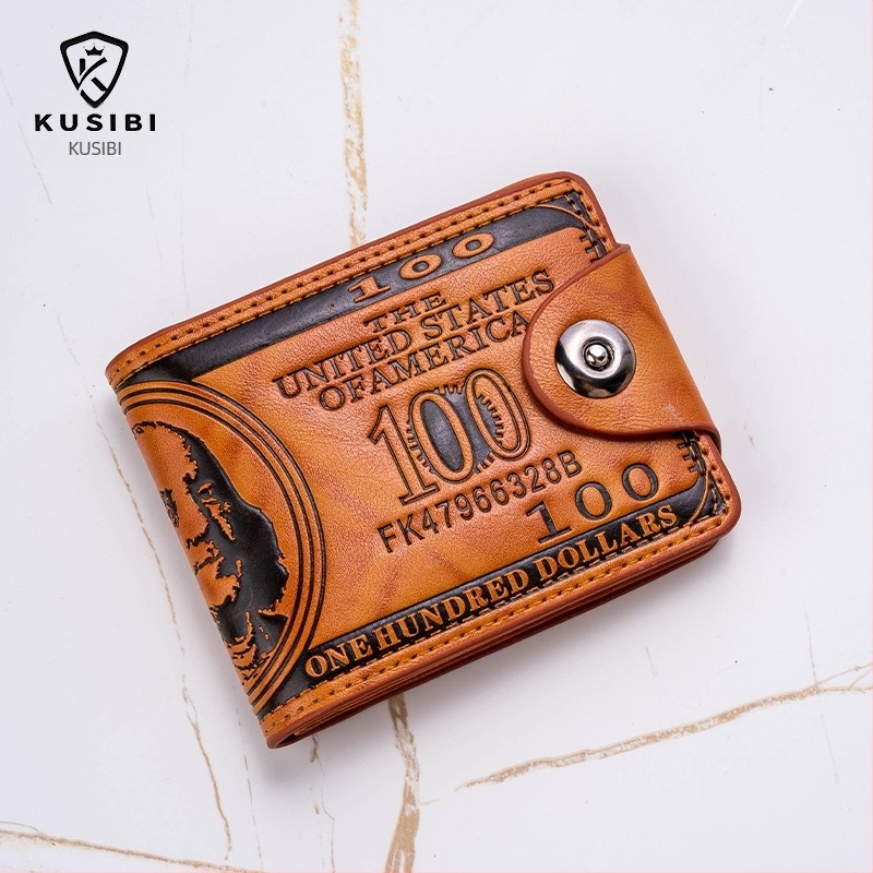 PU bőr rövid pénztárca dollár mintával, több kártyatartó, mágneszár