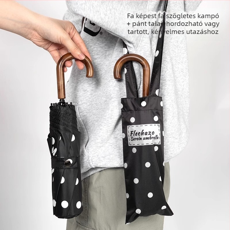 Ívelt kampós napernyő, 8 bordás váz, manuális nyitás-zárás, UPF > 50, poliészter 190T anyag, súly 310 g, hordozható retro dizájn