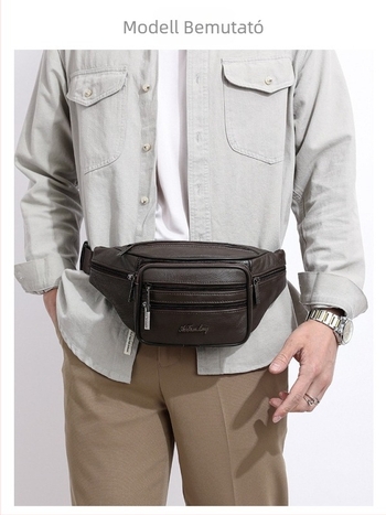 Férfi deréktáska első réteg marhabőrből, magas minőség érzet, vízálló, 10 hüvelykes laptop befogadására, poliészter bélés, nagy kapacitás