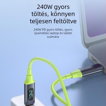 Type-C adatkábel digitális kijelzővel, 240W gyorstöltés, egyfejű csatlakozó, PVC
