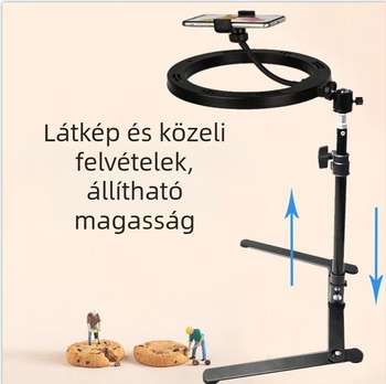 Asztali felső állvány mobils élő közvetítéshez világítással — fém konstrukció, teherbírás 2–5 kg, 44 cm magasság, 22 mm csőátmérő, súly 0,5 kg