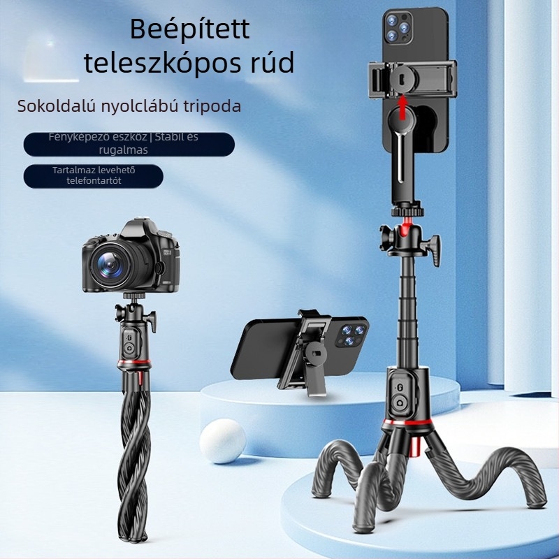 Three Eight C03: Nyolcszárnyú tripod telefonra és GoPro-hoz Bluetooth távirányítóval – műanyag