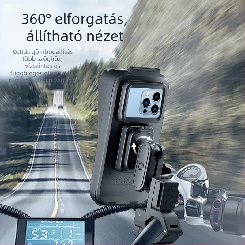 Töltővel ellátott vízálló telefontartó elektromos motorokhoz és kerékpárokhoz, navigációs tartóval