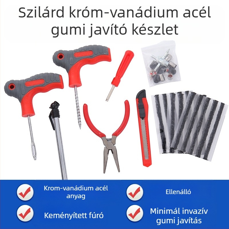 Gumi javító készlet, 34 darabos, vászontáskában, Hongfeng Tools