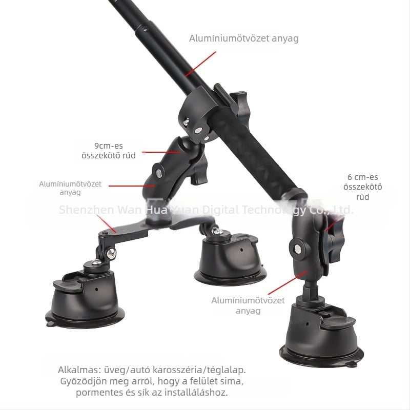 Autós szívófejes tartó selfie stickkel kompatibil Insta360 X3, GoPro és DJI Action — harmadik személyes nézőpont felvétel