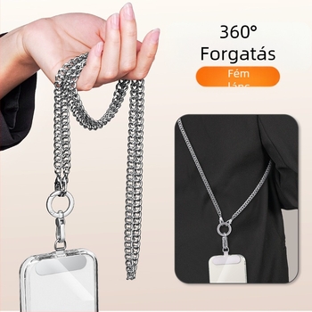 Mobiltelefonhoz való póráz fém pánttal és fém csattal, elektroplakált felülettel, uniszex, fém klipek